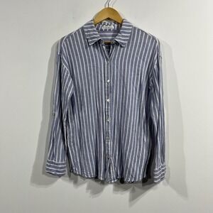 Becool Fisherman Coastal Linen Striped Button Down Shirt Nautical Womens Small